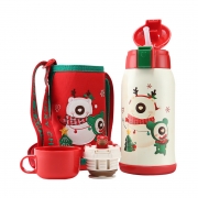 BEDDYBEAR/杯具熊 儿童保温杯水壶带吸管两用宝宝学生杯子 圣诞款 630ML