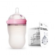 COMOTOMO/可么多么 硅胶奶瓶粉色250ML+ 硅胶奶嘴-1滴 2只 0-3个月